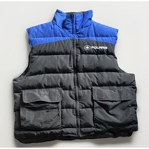 Polaris Men's XL Duck Down Puffer Vest Black Blue Feathers Vintage Pure Polaris